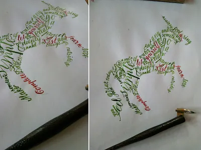 Unicorn. calligraphy draw drawing figurative hand ink pen
