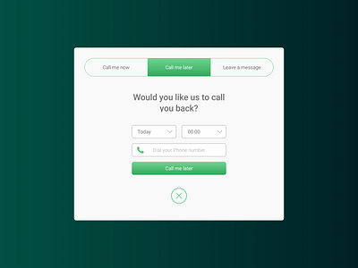 Exit Popup for sales calls apps button groups call close date dial exit green modal popup sales salescall segmented control time ui