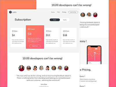 Subscription - Web Page Design booking cards daily design freebies inspiration pricing pricing page pricings subscription testomonials ui ux web website