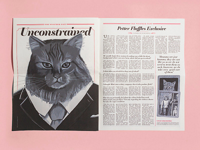 Illustrated Newspaper Spread animal illustration cat illustration dibujo drawing editorial design editorial illustration illustration ilustracion news design newspaper photoshop pink type type setting typography