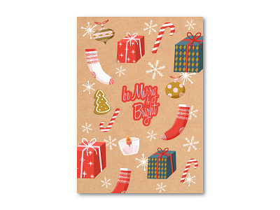 Christmas Card candle gingerbread illustration scandinavian sock