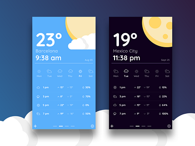 Weather app app concept app design day design illustration moon night sun ui ui ux ux weather weather app