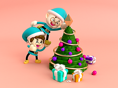 Duendes navideños 🎅🏼🙌🏼 3d 3dart 3dmodel c4d christmas cinema4d convocatoria navidad navidartpost2018 postal postcard