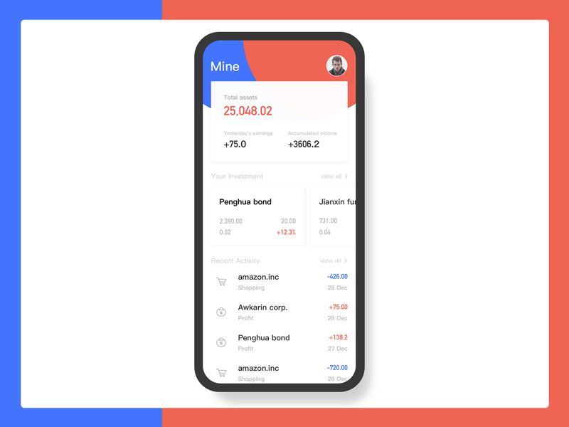 Finance app blue clean design ios ui ux