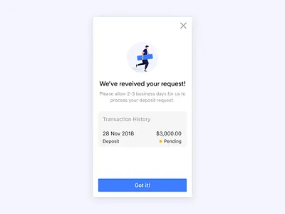 Message After Submit A Request deposit message pending popup processing request status web website