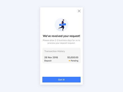 Message After Submit A Request deposit message pending popup processing request status web website