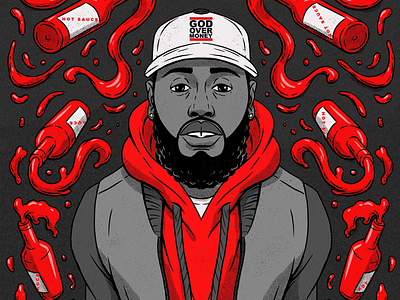 Sauce Is Forever anime black and white black dynamite boondocks comic concert drawing halftone hip hop hot sauce illustration music rap rapper sauce vintage