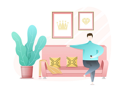 Daily life illustration men men fashion shot sofa