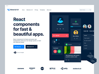 Material UI - Home brand branding components design design system hero homepage kit logo material ui modules product design react ui ui library ux visual identity web website design