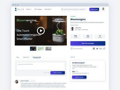 Campaign Detail Page - Elix blockchain campain crowdfunding cryptocurrency design detail page elix ethereum ui ux web