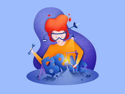 Branding agency art blue branding character grainy illustration marketing red head service service design vector