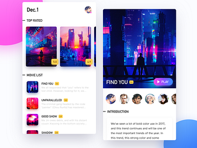 Movie interface concise movie movie interface pink purple yellow 创作的 扁平 插图 特征 蓝色 设计