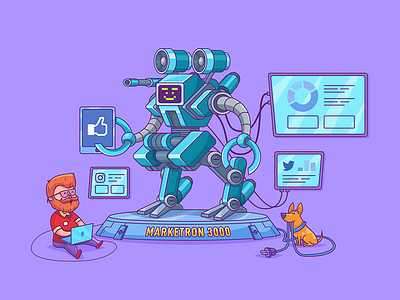 Marketron ahrefs dog guy hi tech illustration marketing outline robot tech