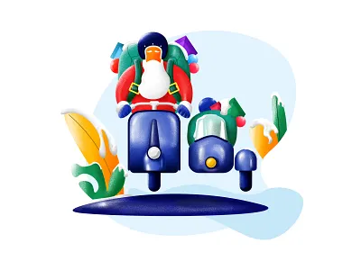 Christmas bag christmas explore gift happy helmet illustration illustrator minimal photoshop plant rider santa santa claus scooter