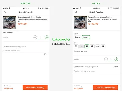 Tokopedia Detail Produk #MakeItBetter add to cart ecommerce mobile product cart product variation tokopedia ux ux designer