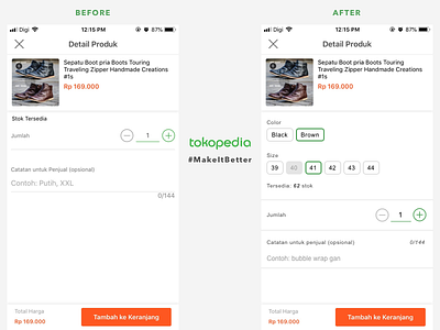 Tokopedia Detail Produk #MakeItBetter add to cart ecommerce mobile product cart product variation tokopedia ux ux designer