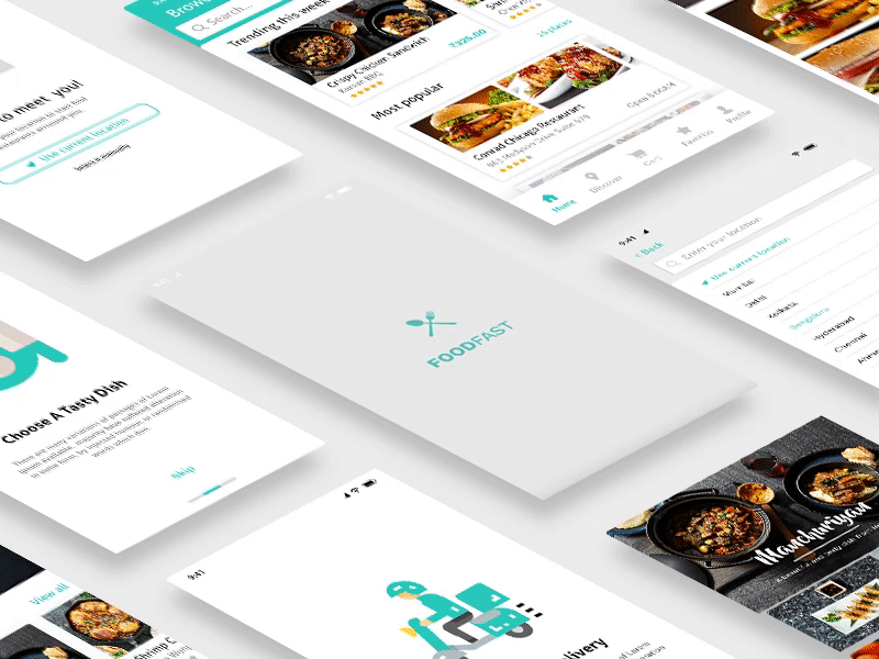 Food Delivery App-FoodFast animation app screens design flow food app food delivery app illustration ios motion animation sketch ui ux design wireframe page xd