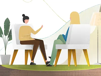 Illustration for psychology consultant conversation cozy home illustration