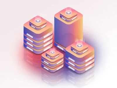 Isometric Server Illustrations - Web Security cloud hosting gradient illustration isometric isometric server lock ssl web hosting web security