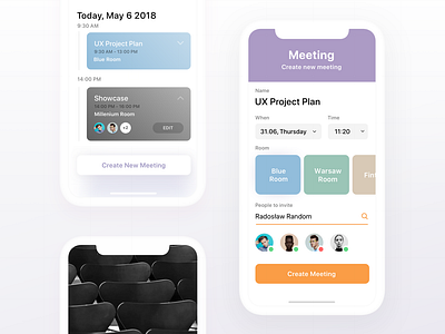 Meeting Room UI app clean colors concept design gradient interface iphone mobile typography ui ux vector