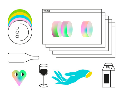 Details bottle color detail dribbble element flat glass gradiant hand heart illustration milk smile wine