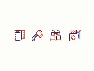 Camping Icons axe binocular camp camping fire forest icon icons illustration matches mountains outline paper toilet woods