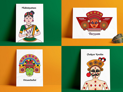 llustrative Art-forms of Kerala 2d chakyar koothu deepak 96mill flat illustration india indian art form indian cartoon indian culture indian illustrator kerala kerala art form mohiniyattam ottamthullal poster theeyam tn illustrator traditional art vector