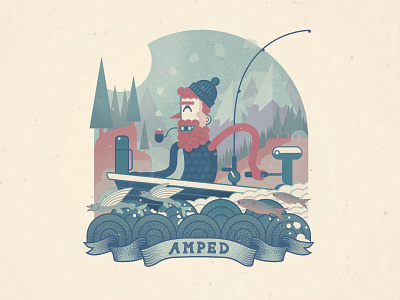 Amped fisherman fishing flat fun hipster illustration la mer seaside simple stylised texture typography vector