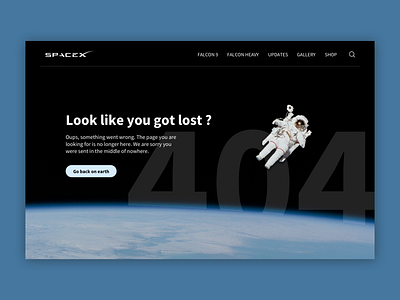 Space X - 404 Error page - Daily Ui 404 404 error 404 page 404error daily 100 dailyui design design trends dribbble error message error page flat home page space space exploration space x ui ux web website