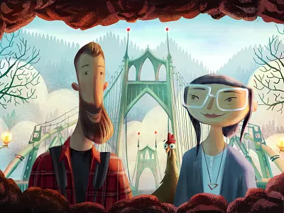 Travel Portland: St John' s Bridge bridge illustration illustration art painting portland production design travel portland