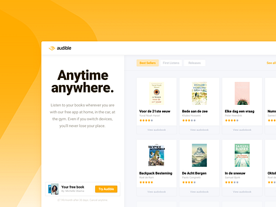 Landingspage concept — Audible amazon audible book button landingspage music onepage orange shop store