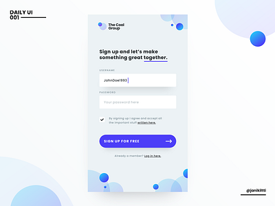 Daily UI - 001 - Sign Up adobe xd app design dailychallenge dailyui design ux ui