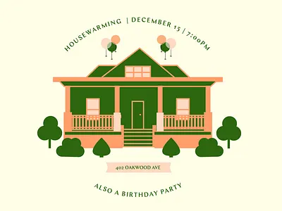 Housewarming House Party balloons banner birthday bushes home house housewarming party shrubs tree windows