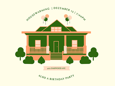 Housewarming House Party balloons banner birthday bushes home house housewarming party shrubs tree windows