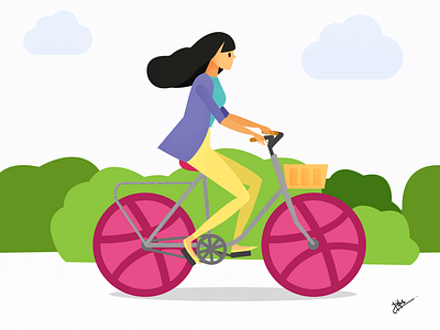 Dribbble adobe illustrator cycle design dribbble flat girl girl character illustration invite