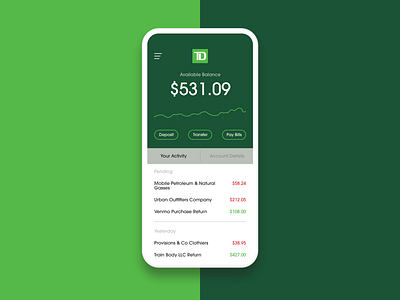 TD Bank // UI Concept // They Need An Update app app design app ui app ui design bank bank app banking branding contrast design iphone x money money app td bank typography ui