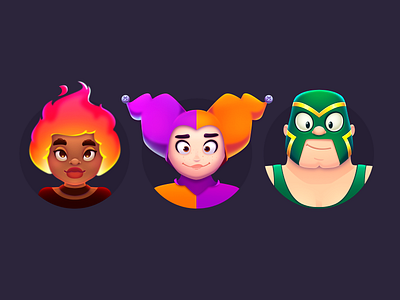 LingoLand Characters afro app avatar casual character costume fighter fire game hair hat jester joker man masking mobile outfit shirt woman