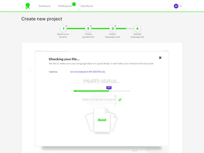 Relative Insight - data uploader UI cards data upload documents health status illustration onboarding progress tracker user flows ux ui design