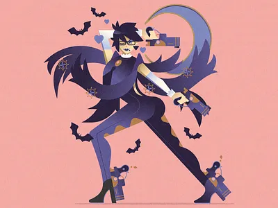 Bayonetta bats cereza girl moon nintendo pink purple vector videogames witch