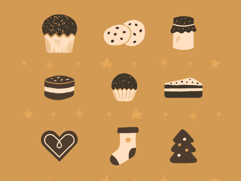 Christmas - Icon set cake chocolat christmas draw flat food food and drink food art icon icon artwork illustration minimal natal navidad simple sweet ui ux vector yellow