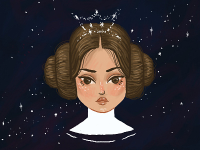 Princess Leia cartoon character design digital portrait drawing girl illustration portrait princess leia shot star wars