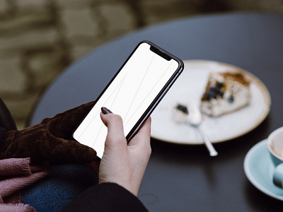 Freebie! Woman at Cafe iPhone X Mockup cafe coffee food freebie freebie psd hand iphone iphone 10 iphonex mockup mockup download mockups psd download woman