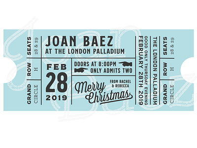 Joan Baez Ticket bob dylan christmas christmas card concert folk joan baez lettering music ticket ticket design type typography vintage