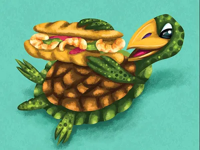 Snappin' PoBoy design food illuatration lafayette louisiana poboy sandwhich shell shrimp turtle