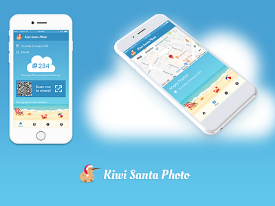 Kiwi Santa Photo app blue design logo ui