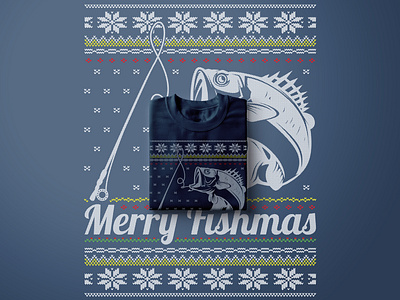 Merry Fishmas T-Shirt Design - Navy amazonmerch design illustration tshirt ugly design vector
