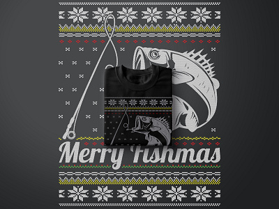 Merry Fishmas T-Shirt Design - Black amazonmerch christmast fishing illustration tshirt tshirtdesign uglydesign vector