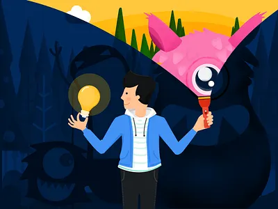 Is the monster terrible? flashlight forest frightening illustration light monster monster club