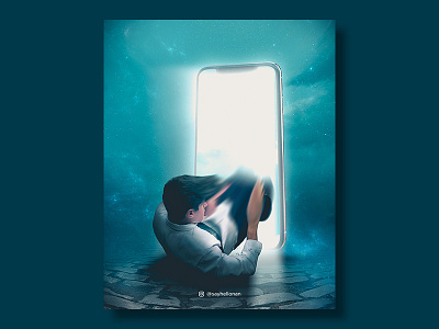 Sucked into Cyber adult advertising art businessman creative design digital falling graphic illustration imaging layout man manipulation photoshop poster simple smartphone suck sucked