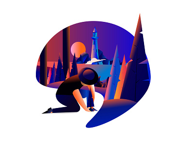 Landscape the real world character design dribbble gradient color graphic deisgn illustration landscape light house target tree